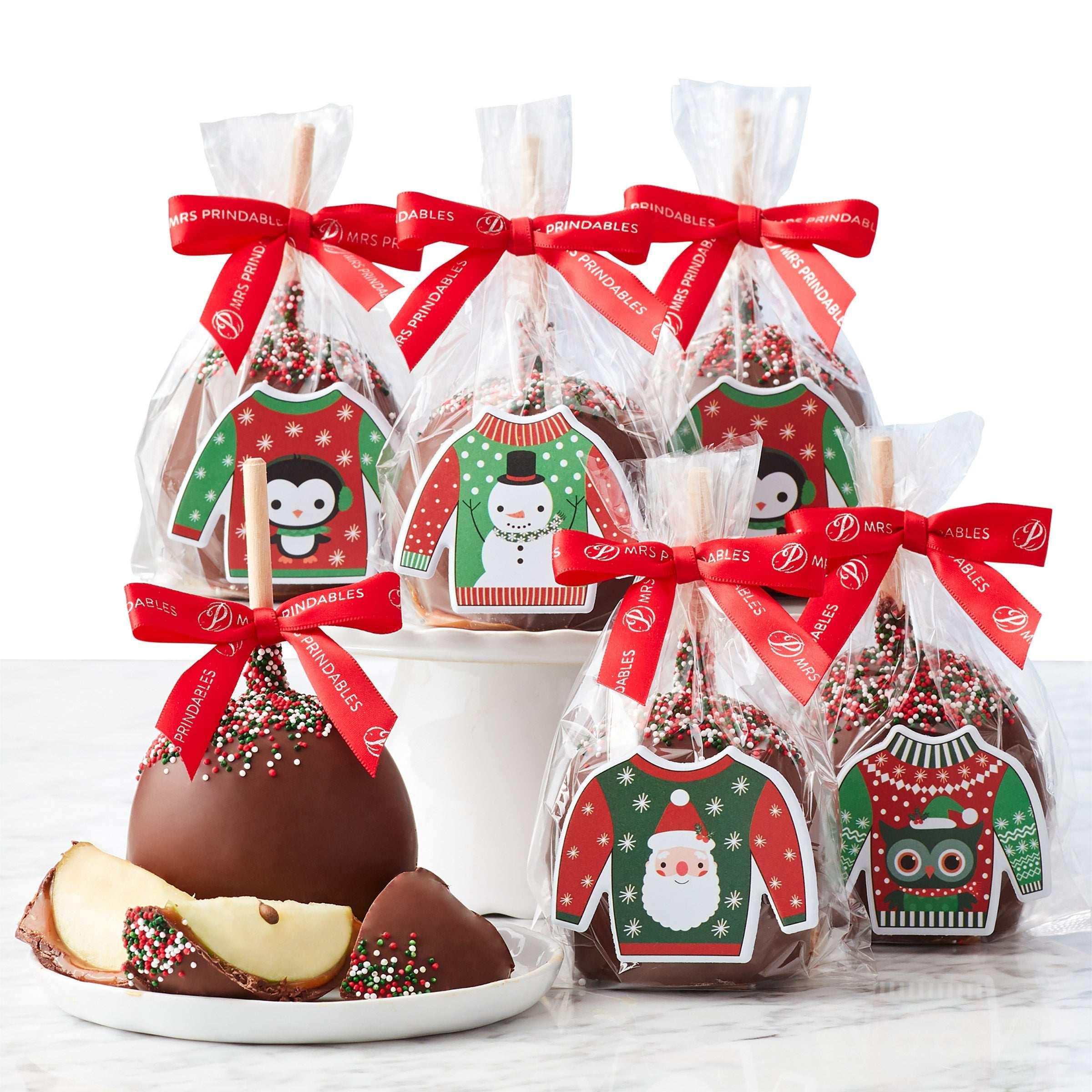 Mrs. Prindables Christmas Sweater Chocolate Caramel Apples, 6-pack, 4.5 lbs Total - USA MEGA SHOP