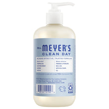 Mrs. Meyer's Clean Day hydrangea hand soap bottle, back label view with details