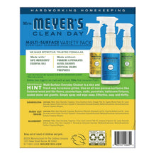 Mrs. Meyer's Clean Day multi-surface variety pack back with scent list and bottle photos
