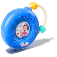 Ms. Rachel electronic sing-along song player, blue round body with yellow and teal buttons