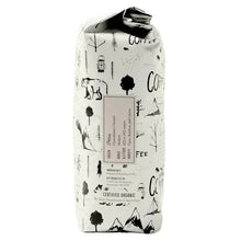 Organic whole bean coffee bag, Peru roast, back label view