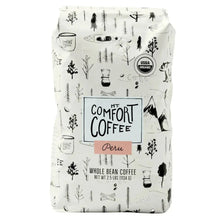 Organic whole bean coffee bag with Peru label, 2.5 lb