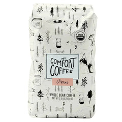 Organic whole bean coffee bag with Peru label, 2.5 lb