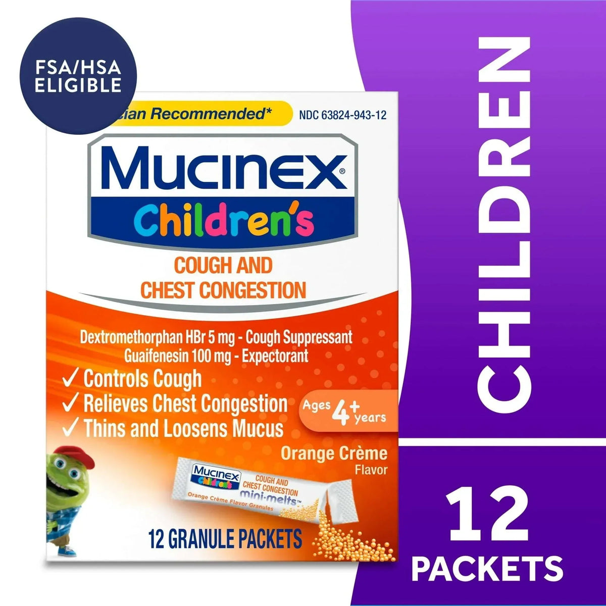 Mucinex Children’s Cough Medicine & Expectorant Mini-Melts, Orange Crème Flavor, 12 Count
