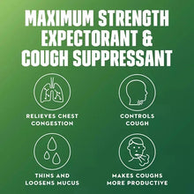 Mucinex DM Max label panel with expectorant & cough suppressant benefit icons