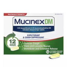 Mucinex DM Max box front, 56 bi-layer extended-release tablets, 12-hour info