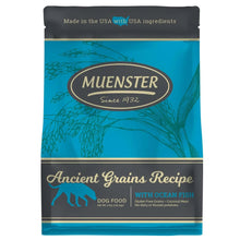 Dog food bag with Ancient Grains Recipe and ocean fish label