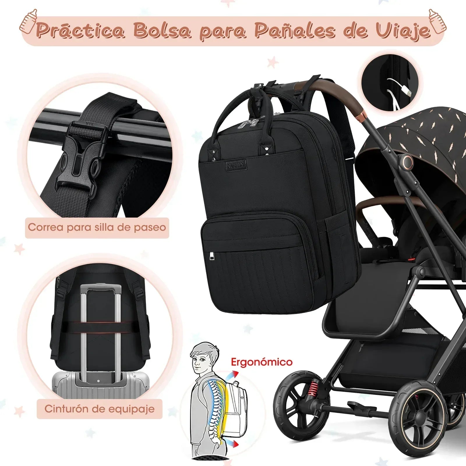 Multi-FunctionWaterproofDiaperBagBackpack_16Pockets_ChangingPad_Anti-TheftDesign_Unisex_Large_Black_2