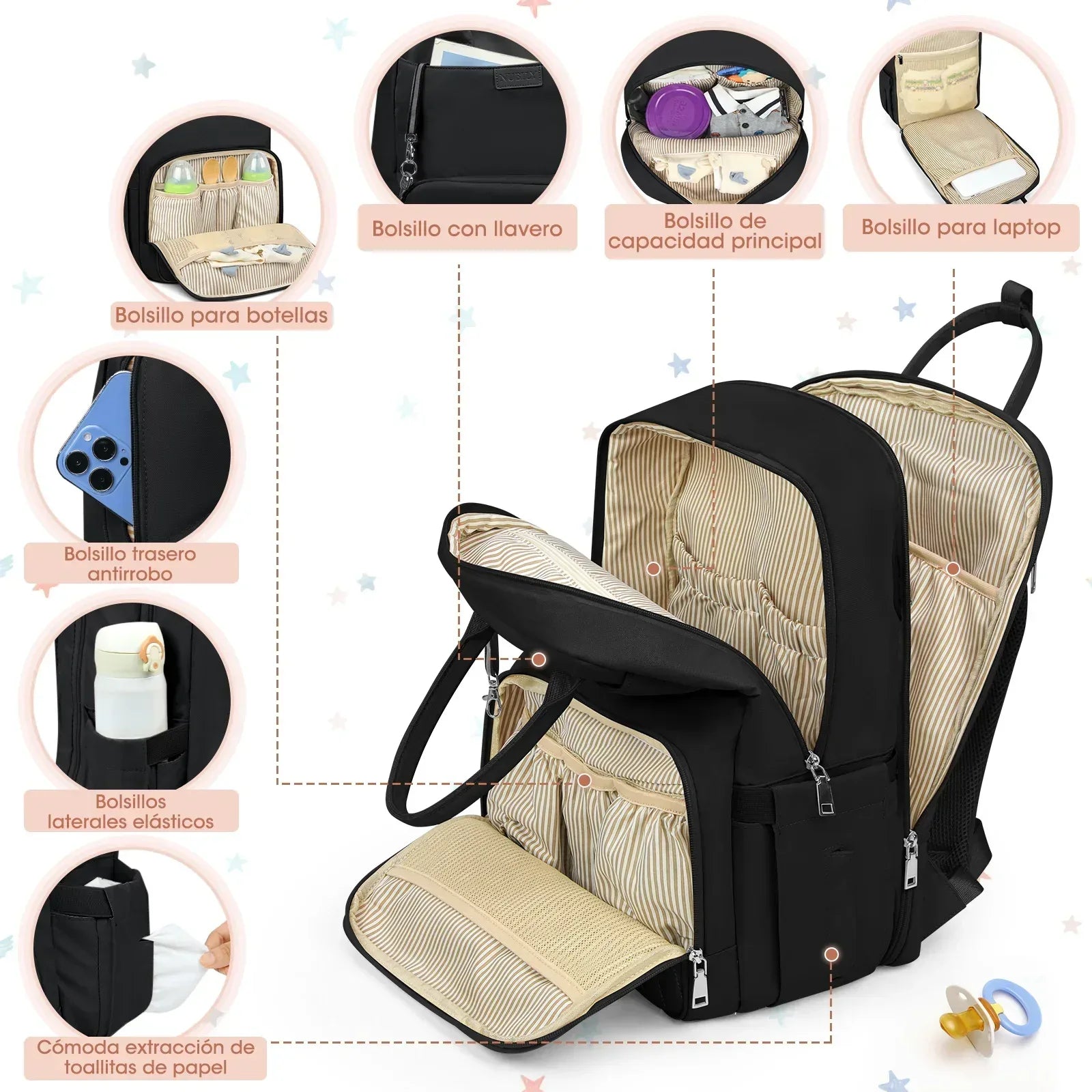 Multi-FunctionWaterproofDiaperBagBackpack_16Pockets_ChangingPad_Anti-TheftDesign_Unisex_Large_Black_3