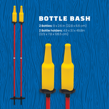Bottle bash set with two yellow bottles on red stands