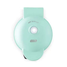 Teal hot-surface lid for mini waffle maker with control button