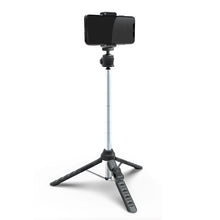 Extendable tripod with universal phone holder, black mount and silver center pole