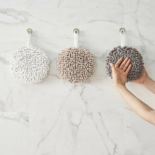 3-pack noodle hand towels with hanging loop handles in white, tan, and dark gray
