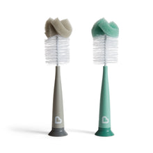 Sponge bottle brush set with white bristles, gray and sage handles, 2 pack