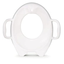 Toddler potty seat with built-in side handles, light gray body