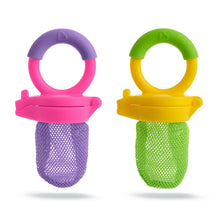 Mesh fresh food feeder set, coral and purple BPA-free, two-pack with handles