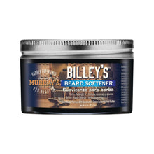 Beard softener jar front view with silver lid and dark blue label