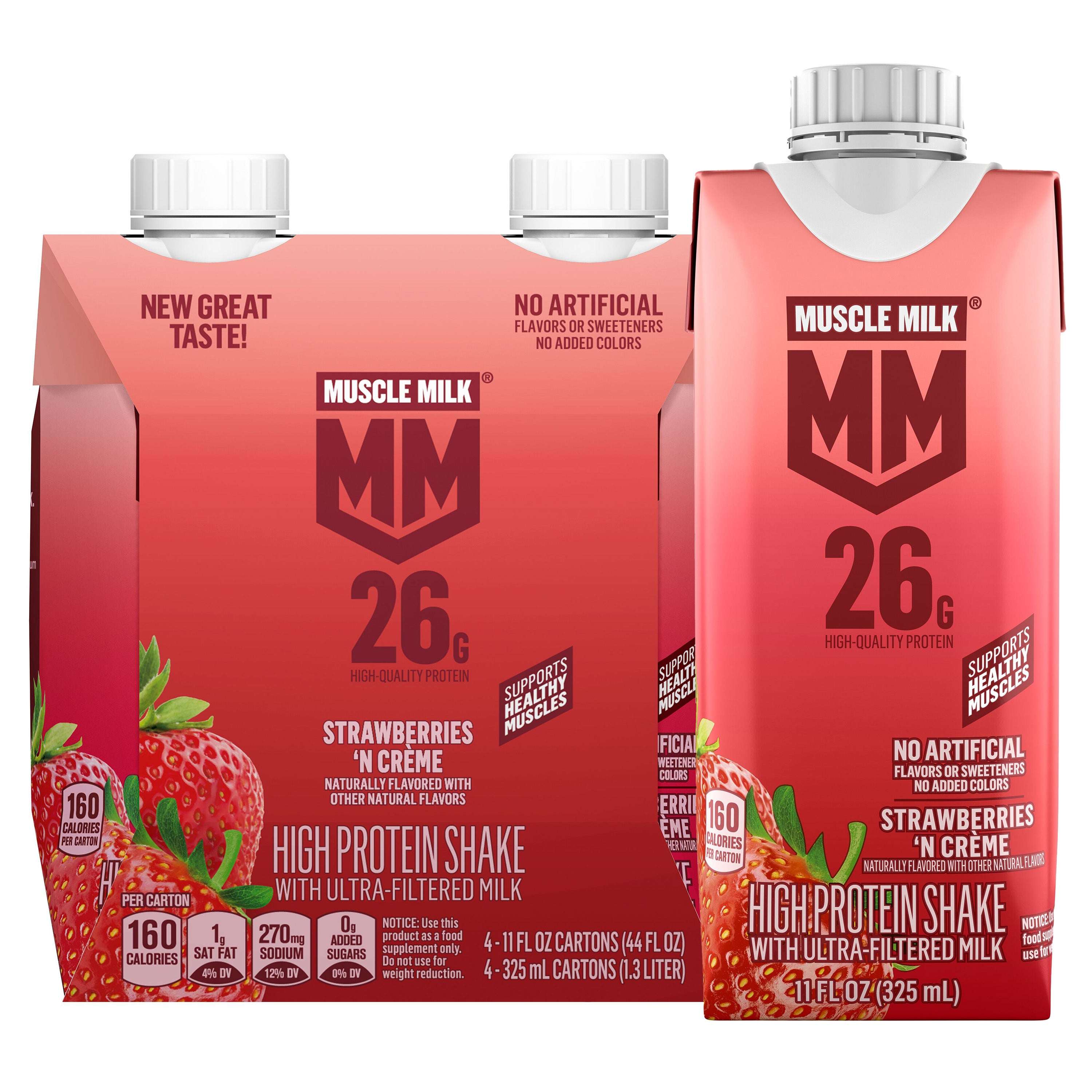 Muscle Milk 26g High Protein Shake, Chocolate, Ultra- Filtered Milk 11 fl oz, 4 pack
