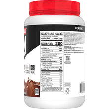 Muscle Milk protein powder tub showing nutrition facts and ingredients panel