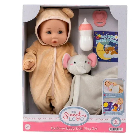 My Sweet Love Bedtime Baby Doll Play Set, Mocha and Ivory Outfit, 14-inch Doll, 6 Pieces Included - USA MEGA SHOP