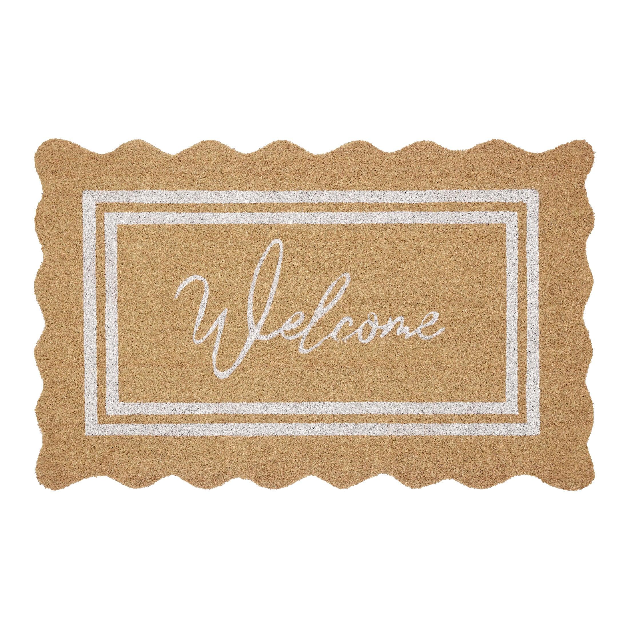 My Texas House Welcome Natural Scalloped Edge and Border Outdoor Coir Doormat, 18" x 30"