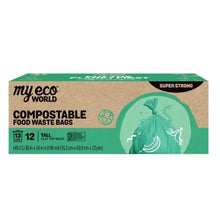 Compostable food waste bags box, green and kraft with 12 and 13 sizing