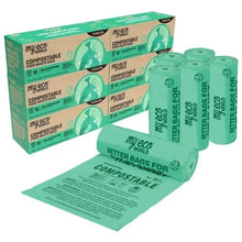 Compostable food waste bags set with rolled bags and flat bag, green
