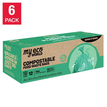 Compostable food waste bag multipack box, green and kraft, super strong