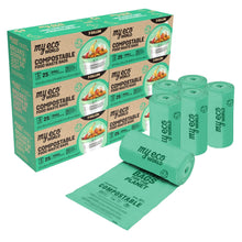 MyEco World compostable food waste bag rolls and box with folded bag, 3-gallon