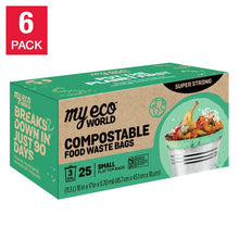 MyEco World 3-gallon compostable food waste bag box, 6-pack, green kraft design