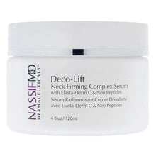 Firming neck and decollete complex serum jar with white label and black cap
