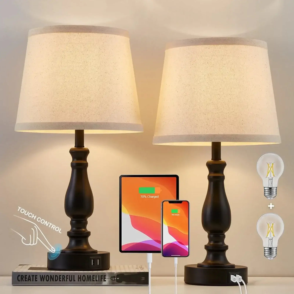 NATYSWAN Lamps for Bedrooms Set of 2, Brushed Nickel Bedside Lamps with USB Ports, 3 Way Dimmable Nightstand Lamps , Touch Table Lamp for Living Room Bedroom Office, Bulbs Included - USA MEGA SHOP