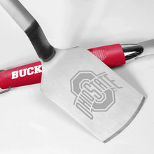Stainless grill spatula with red handle and Ohio State maze logo