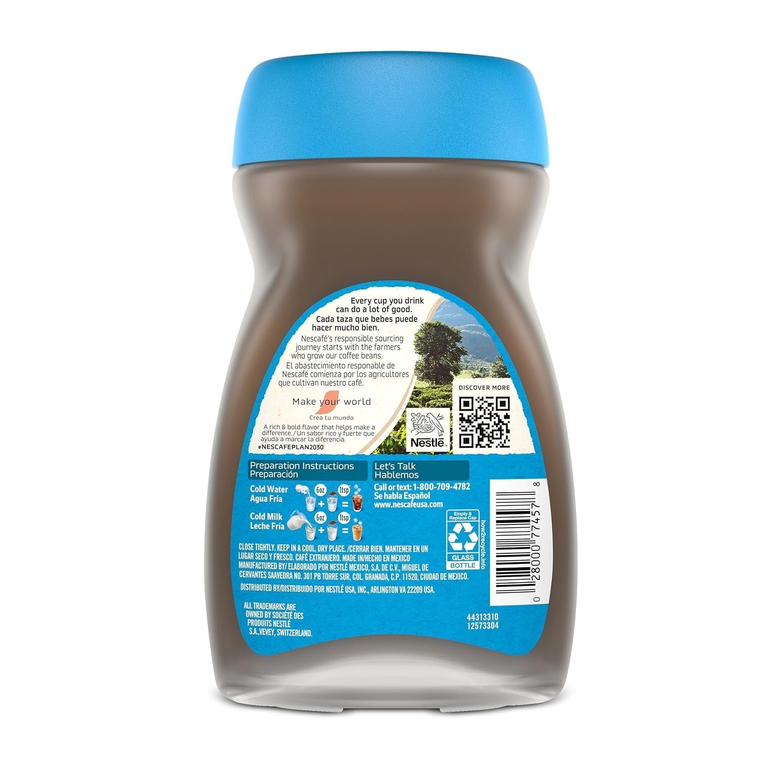 NESCAFÉ Ice Roast instant iced coffee jar back label with nutrition and QR code