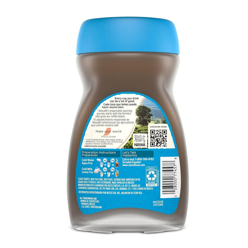NESCAFÉ Ice Roast instant iced coffee jar back label with nutrition and QR code