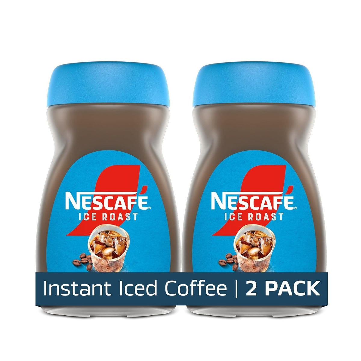 NESCAFÉ Ice Roast instant iced coffee jars, 2-pack, blue lids on brown bottles