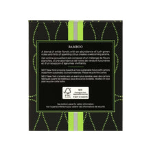 Bamboo scented candle box back panel with text and FSC mix symbol