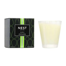 Bamboo scented candle box, NEST New York, black with green striped design