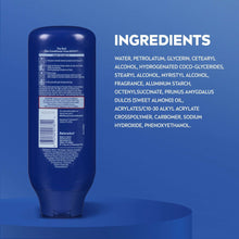 NIVEA in-shower body lotion bottle, blue, back label and ingredient list