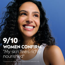 Woman with nourished-looking skin after body lotion, curly hair and bare shoulders