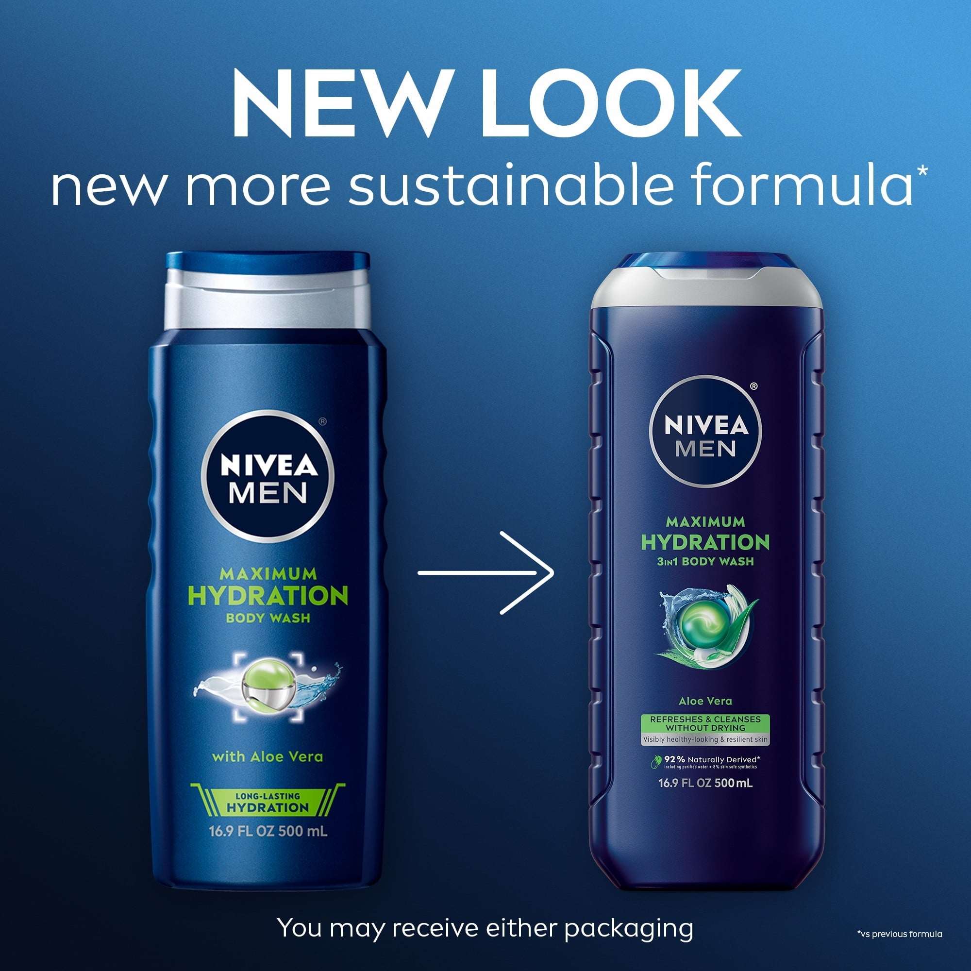 NIVEA MEN Maximum Hydration 3-in-1 Men's Body Wash for Dry Skin with Aloe Vera, 16.9 fl oz