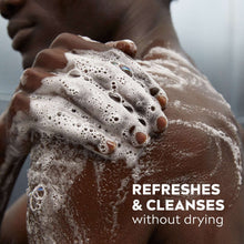 Lather on skin with NIVEA MEN body wash benefit text, foam bubbles on hands