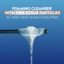Foaming cleanser with fine scrub particles, gel stream droplet