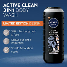 NIVEA MEN Active Clean 3-in-1 body wash bottle with limited edition design