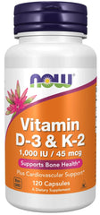 NOW Foods, Vitamin D3 & K2, 120 Capsules