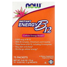 Instant Energy B12 supplement packets, orange and purple front panel with 75 packets text