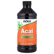 Acai liquid concentrate bottle with black cap and orange front label