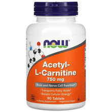 NOW Acetyl-L-Carnitine bottle, front label, 750 mg