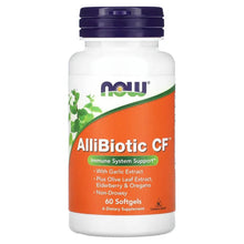 AlliBiotic CF supplement bottle, dark purple cap, orange label, 60 softgels