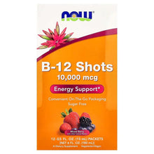 B-12 shots supplement packet with mixed berry graphics and orange label
